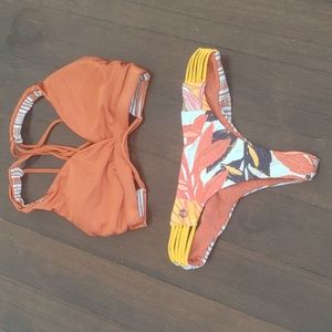 Orange Multi color 2 piece swimsuit S: small